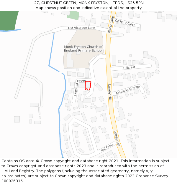 27, CHESTNUT GREEN, MONK FRYSTON, LEEDS, LS25 5PN: Location map and indicative extent of plot