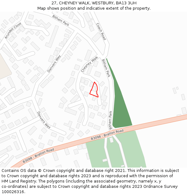 27, CHEYNEY WALK, WESTBURY, BA13 3UH: Location map and indicative extent of plot