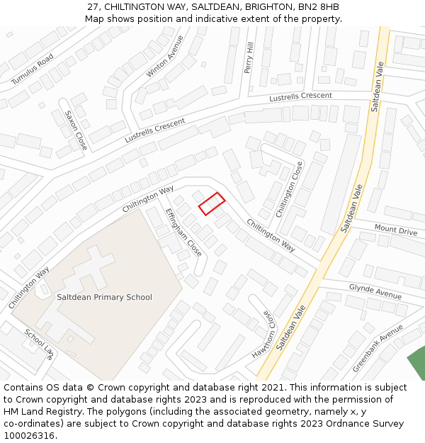 27, CHILTINGTON WAY, SALTDEAN, BRIGHTON, BN2 8HB: Location map and indicative extent of plot