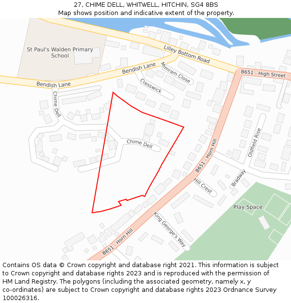 27, CHIME DELL, WHITWELL, HITCHIN, SG4 8BS: Location map and indicative extent of plot