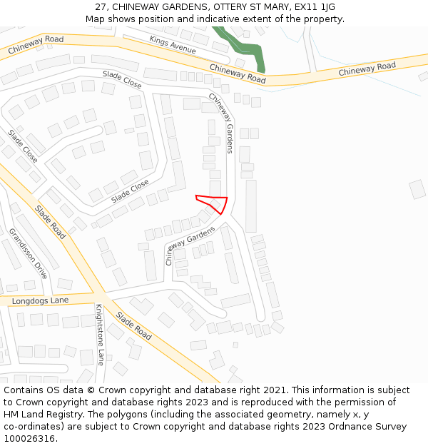 27, CHINEWAY GARDENS, OTTERY ST MARY, EX11 1JG: Location map and indicative extent of plot
