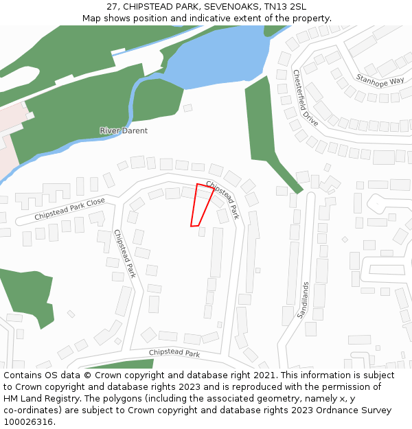 27, CHIPSTEAD PARK, SEVENOAKS, TN13 2SL: Location map and indicative extent of plot