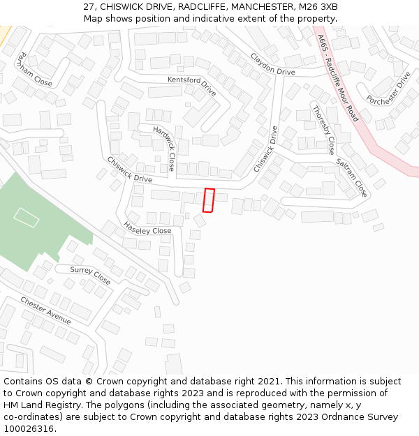 27, CHISWICK DRIVE, RADCLIFFE, MANCHESTER, M26 3XB: Location map and indicative extent of plot