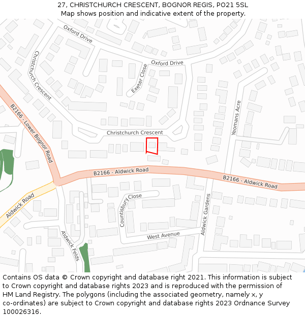 27, CHRISTCHURCH CRESCENT, BOGNOR REGIS, PO21 5SL: Location map and indicative extent of plot