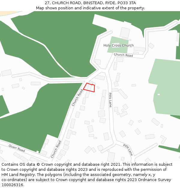 27, CHURCH ROAD, BINSTEAD, RYDE, PO33 3TA: Location map and indicative extent of plot