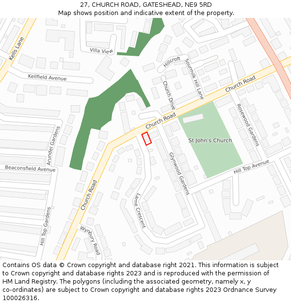 27, CHURCH ROAD, GATESHEAD, NE9 5RD: Location map and indicative extent of plot