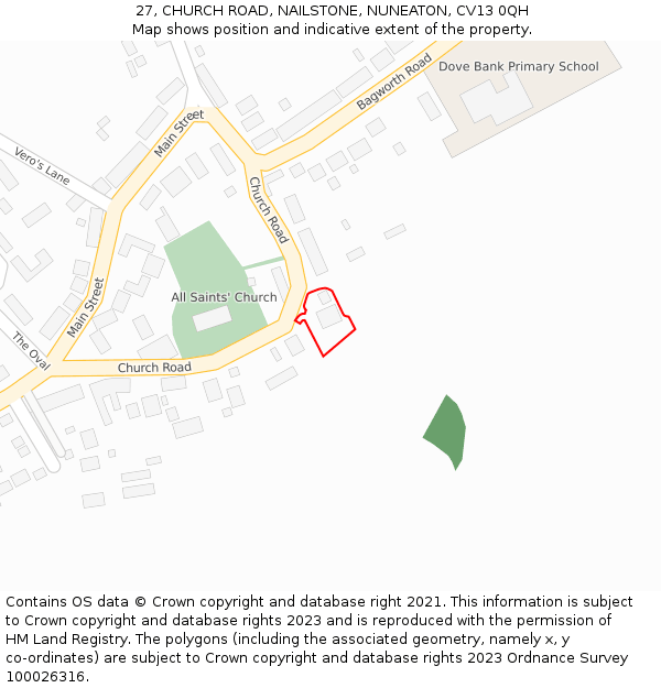 27, CHURCH ROAD, NAILSTONE, NUNEATON, CV13 0QH: Location map and indicative extent of plot