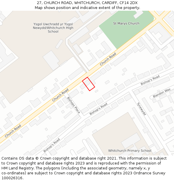 27, CHURCH ROAD, WHITCHURCH, CARDIFF, CF14 2DX: Location map and indicative extent of plot