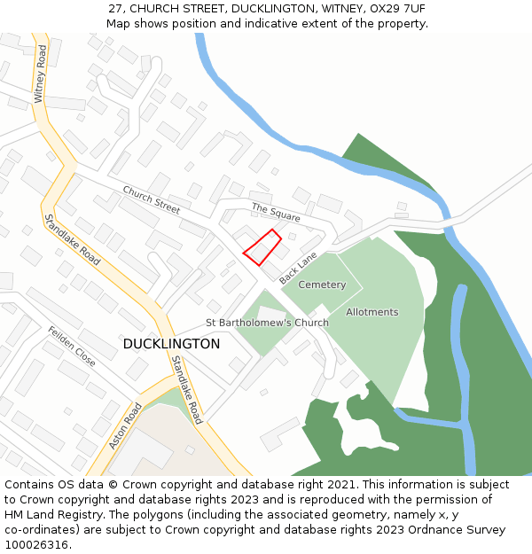 27, CHURCH STREET, DUCKLINGTON, WITNEY, OX29 7UF: Location map and indicative extent of plot