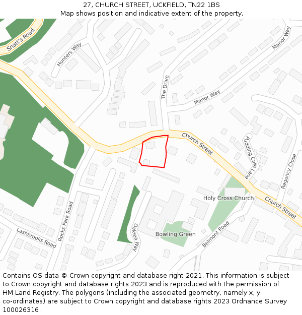 27, CHURCH STREET, UCKFIELD, TN22 1BS: Location map and indicative extent of plot