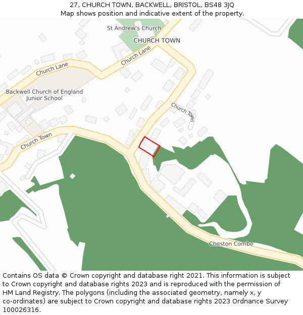 27, CHURCH TOWN, BACKWELL, BRISTOL, BS48 3JQ: Location map and indicative extent of plot