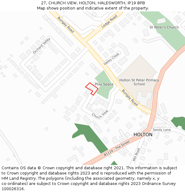 27, CHURCH VIEW, HOLTON, HALESWORTH, IP19 8PB: Location map and indicative extent of plot