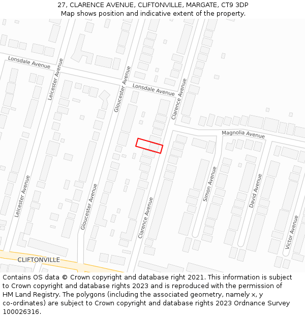 27, CLARENCE AVENUE, CLIFTONVILLE, MARGATE, CT9 3DP: Location map and indicative extent of plot