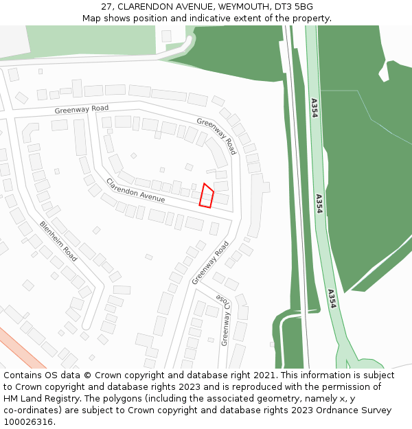 27, CLARENDON AVENUE, WEYMOUTH, DT3 5BG: Location map and indicative extent of plot