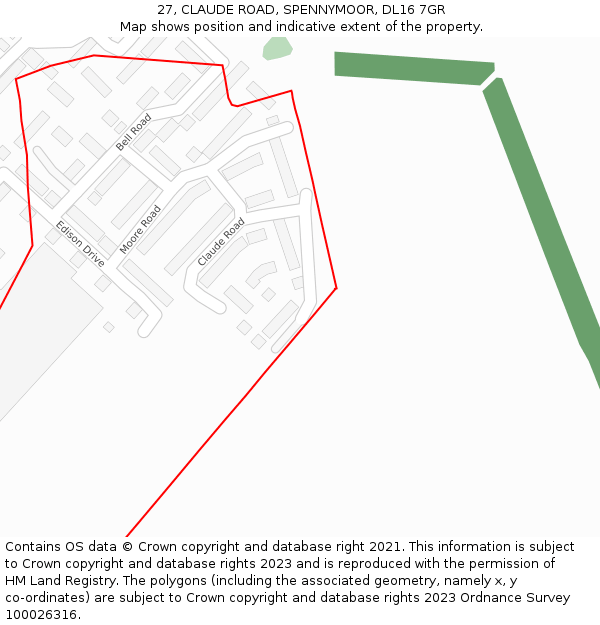 27, CLAUDE ROAD, SPENNYMOOR, DL16 7GR: Location map and indicative extent of plot