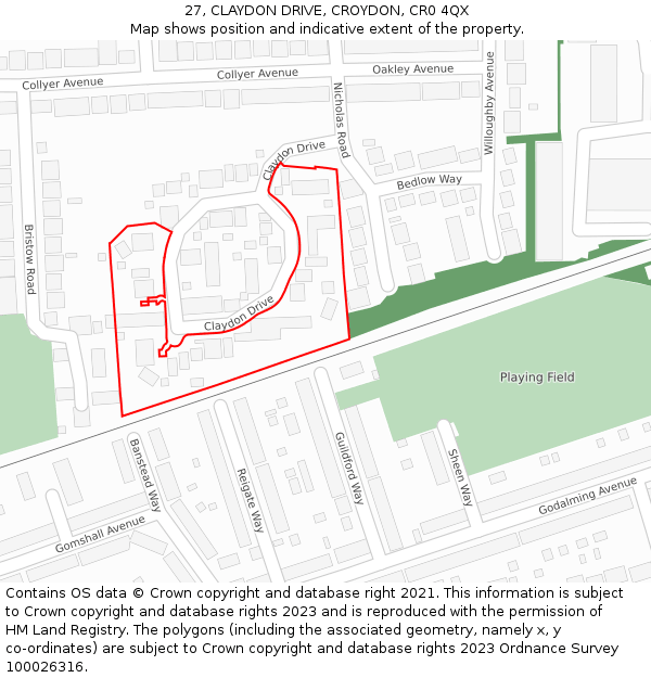 27, CLAYDON DRIVE, CROYDON, CR0 4QX: Location map and indicative extent of plot