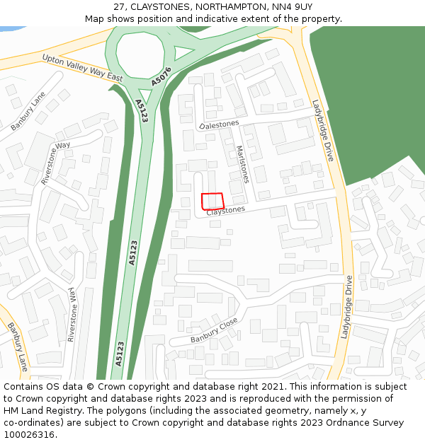 27, CLAYSTONES, NORTHAMPTON, NN4 9UY: Location map and indicative extent of plot