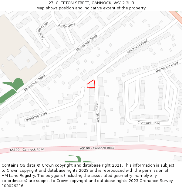 27, CLEETON STREET, CANNOCK, WS12 3HB: Location map and indicative extent of plot