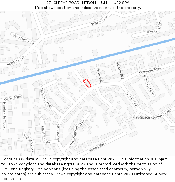 27, CLEEVE ROAD, HEDON, HULL, HU12 8PY: Location map and indicative extent of plot