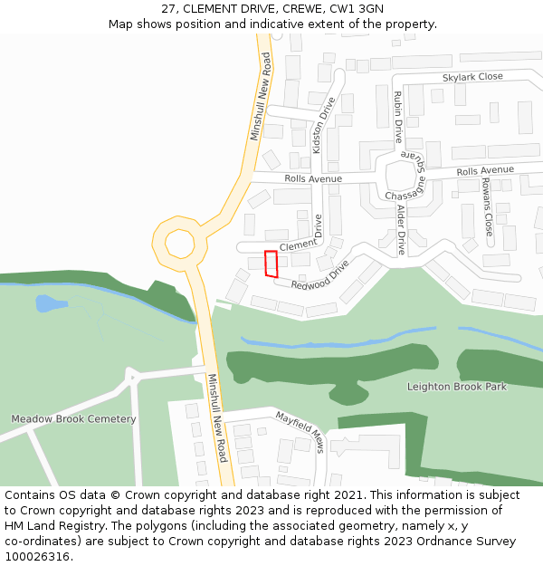 27, CLEMENT DRIVE, CREWE, CW1 3GN: Location map and indicative extent of plot