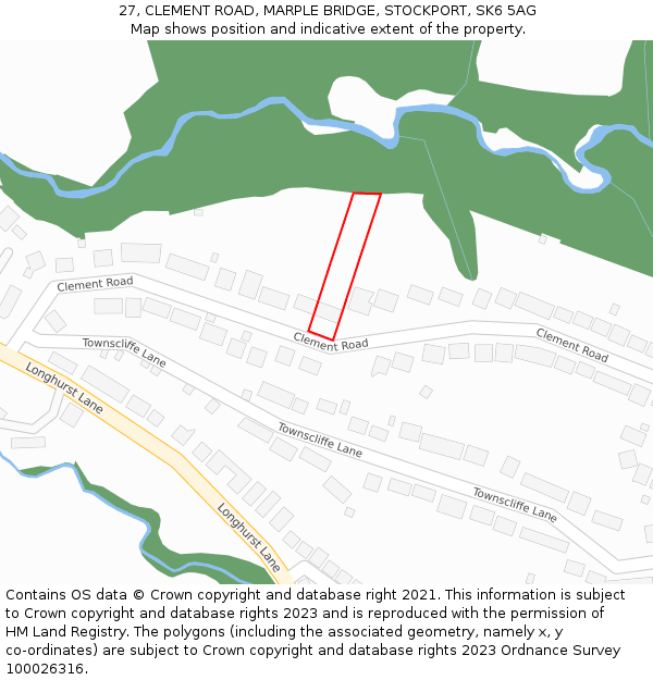 27, CLEMENT ROAD, MARPLE BRIDGE, STOCKPORT, SK6 5AG: Location map and indicative extent of plot