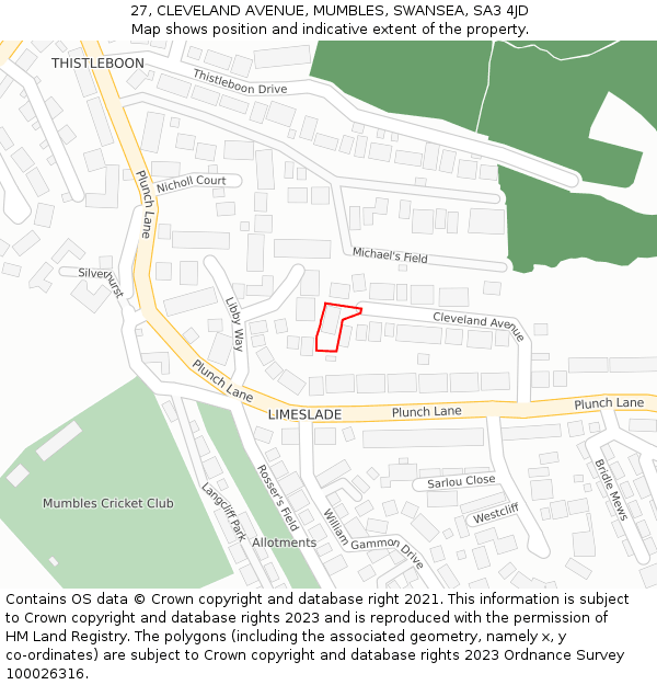 27, CLEVELAND AVENUE, MUMBLES, SWANSEA, SA3 4JD: Location map and indicative extent of plot