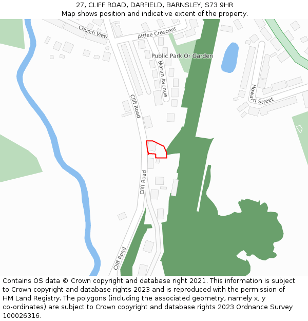 27, CLIFF ROAD, DARFIELD, BARNSLEY, S73 9HR: Location map and indicative extent of plot