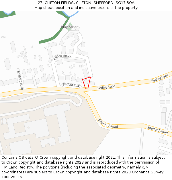 27, CLIFTON FIELDS, CLIFTON, SHEFFORD, SG17 5QA: Location map and indicative extent of plot