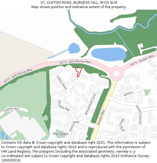 27, CLIFTON ROAD, BURGESS HILL, RH15 8US: Location map and indicative extent of plot