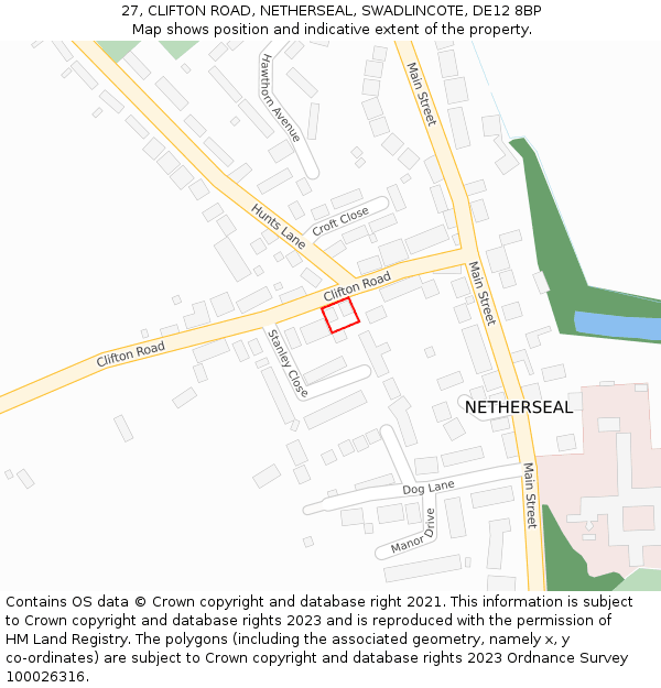 27, CLIFTON ROAD, NETHERSEAL, SWADLINCOTE, DE12 8BP: Location map and indicative extent of plot