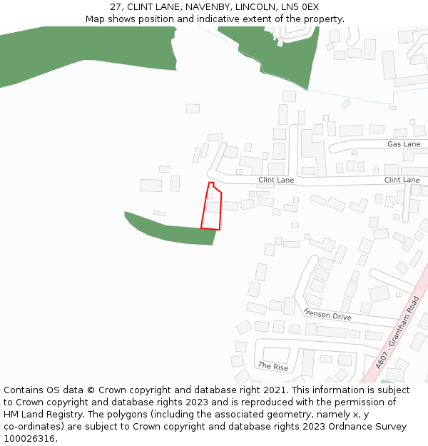 27, CLINT LANE, NAVENBY, LINCOLN, LN5 0EX: Location map and indicative extent of plot