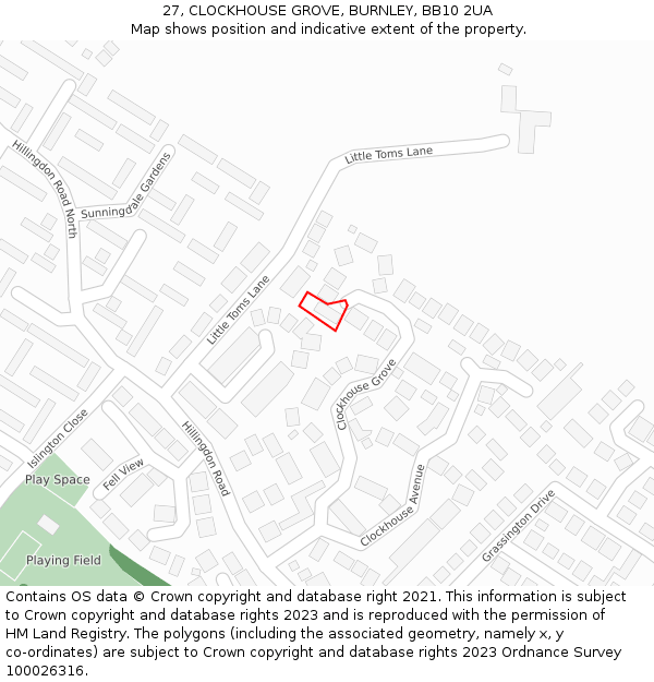 27, CLOCKHOUSE GROVE, BURNLEY, BB10 2UA: Location map and indicative extent of plot