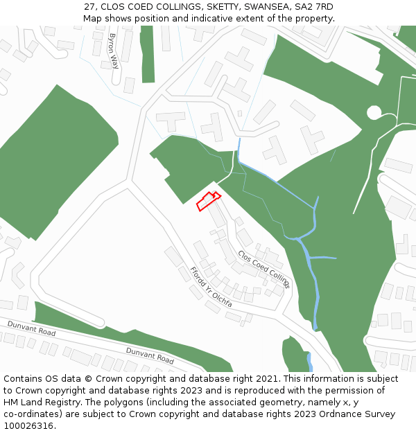 27, CLOS COED COLLINGS, SKETTY, SWANSEA, SA2 7RD: Location map and indicative extent of plot