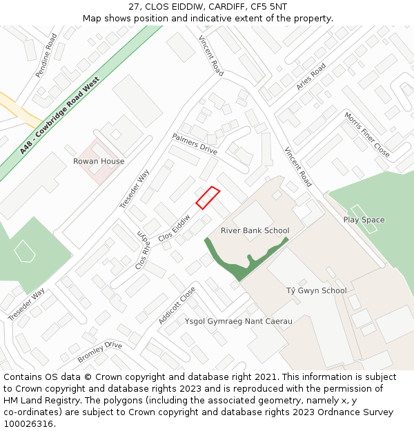 27, CLOS EIDDIW, CARDIFF, CF5 5NT: Location map and indicative extent of plot