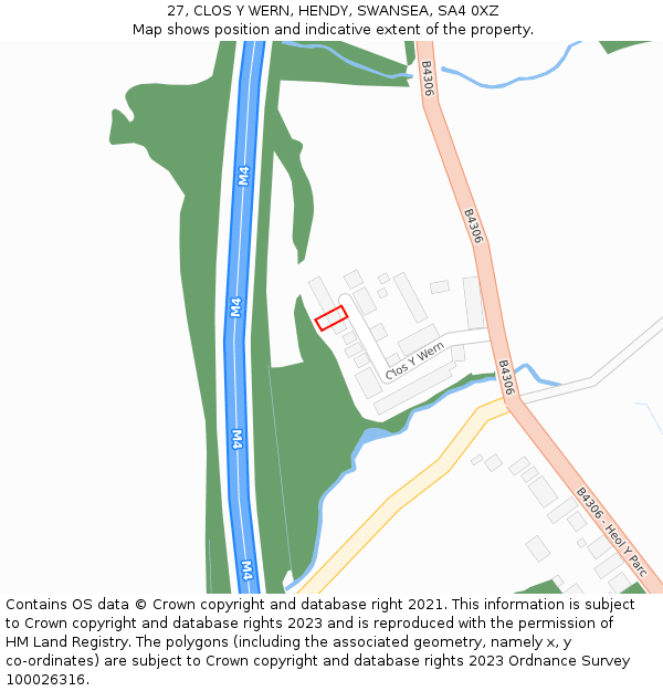 27, CLOS Y WERN, HENDY, SWANSEA, SA4 0XZ: Location map and indicative extent of plot