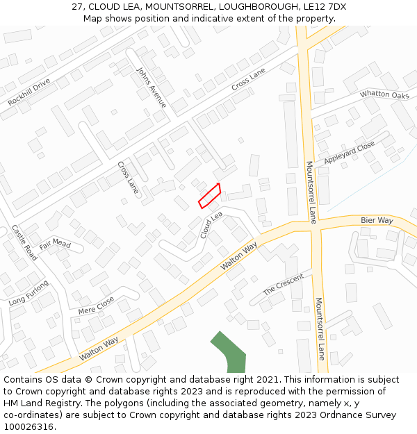 27, CLOUD LEA, MOUNTSORREL, LOUGHBOROUGH, LE12 7DX: Location map and indicative extent of plot