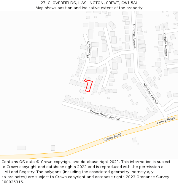 27, CLOVERFIELDS, HASLINGTON, CREWE, CW1 5AL: Location map and indicative extent of plot