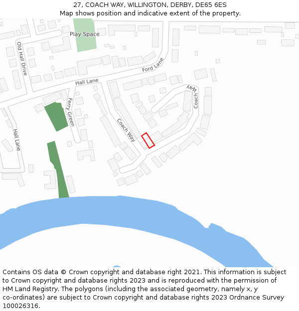 27, COACH WAY, WILLINGTON, DERBY, DE65 6ES: Location map and indicative extent of plot