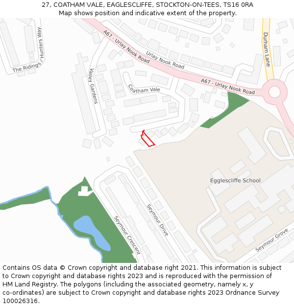 27, COATHAM VALE, EAGLESCLIFFE, STOCKTON-ON-TEES, TS16 0RA: Location map and indicative extent of plot