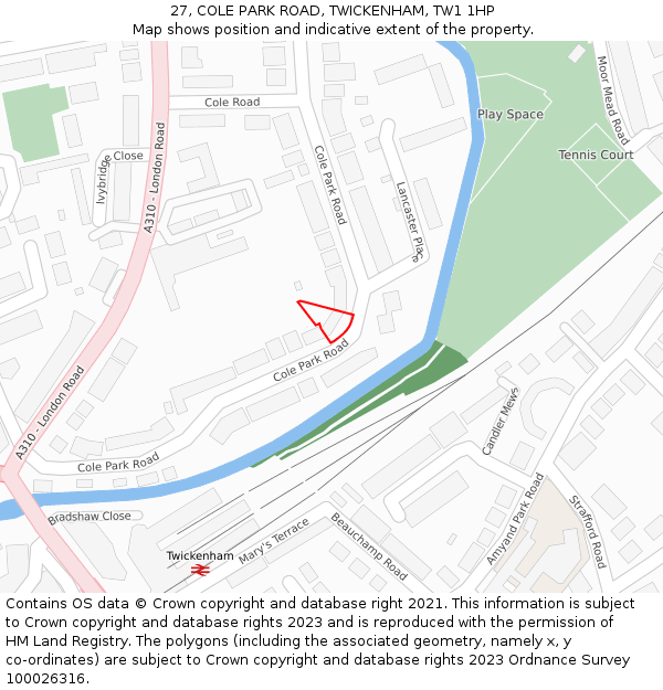 27, COLE PARK ROAD, TWICKENHAM, TW1 1HP: Location map and indicative extent of plot