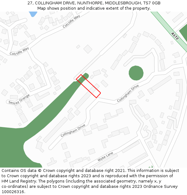 27, COLLINGHAM DRIVE, NUNTHORPE, MIDDLESBROUGH, TS7 0GB: Location map and indicative extent of plot