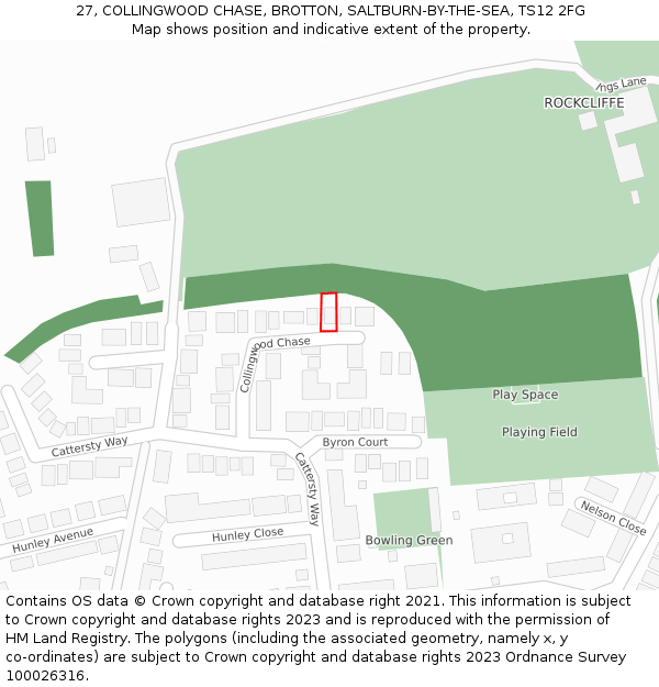 27, COLLINGWOOD CHASE, BROTTON, SALTBURN-BY-THE-SEA, TS12 2FG: Location map and indicative extent of plot