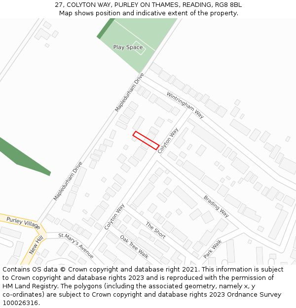 27, COLYTON WAY, PURLEY ON THAMES, READING, RG8 8BL: Location map and indicative extent of plot