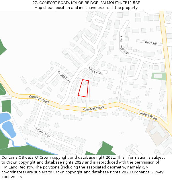 27, COMFORT ROAD, MYLOR BRIDGE, FALMOUTH, TR11 5SE: Location map and indicative extent of plot