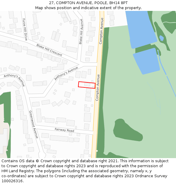 27, COMPTON AVENUE, POOLE, BH14 8PT: Location map and indicative extent of plot