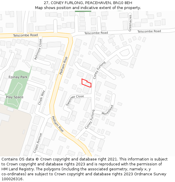 27, CONEY FURLONG, PEACEHAVEN, BN10 8EH: Location map and indicative extent of plot