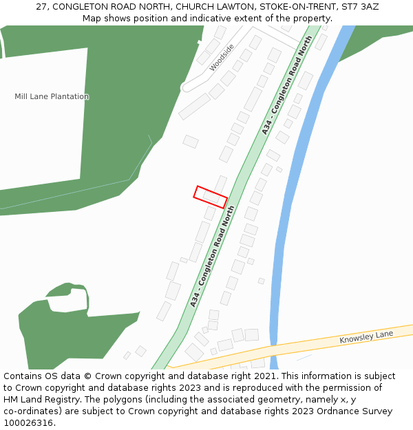 27, CONGLETON ROAD NORTH, CHURCH LAWTON, STOKE-ON-TRENT, ST7 3AZ: Location map and indicative extent of plot