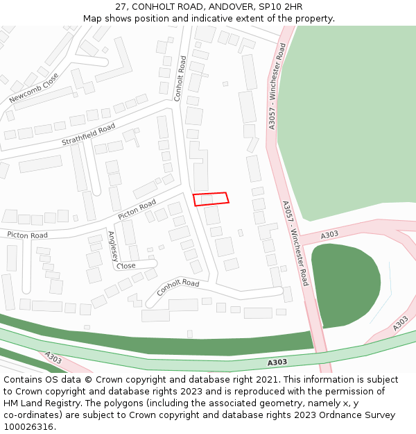27, CONHOLT ROAD, ANDOVER, SP10 2HR: Location map and indicative extent of plot