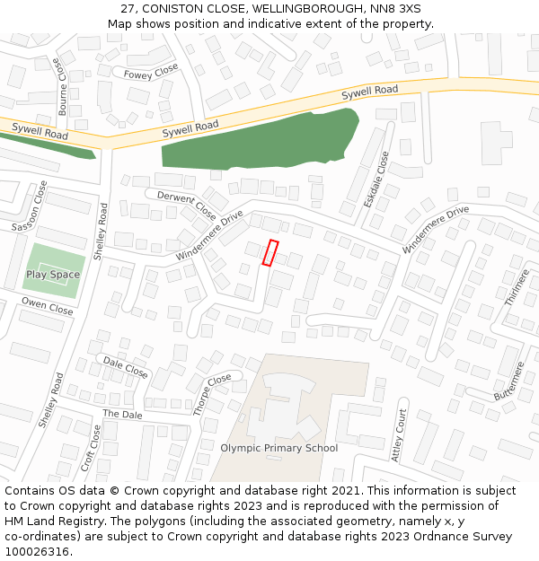 27, CONISTON CLOSE, WELLINGBOROUGH, NN8 3XS: Location map and indicative extent of plot