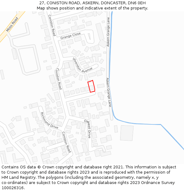 27, CONISTON ROAD, ASKERN, DONCASTER, DN6 0EH: Location map and indicative extent of plot